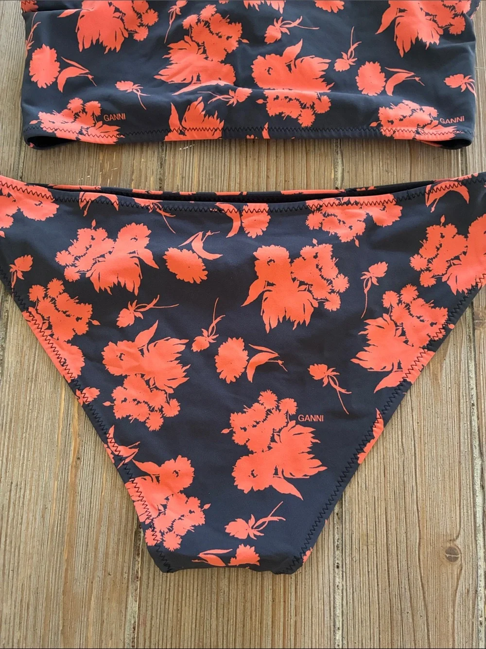 Ganni Floral Recycled Matte Bikini Set in Phantom 36